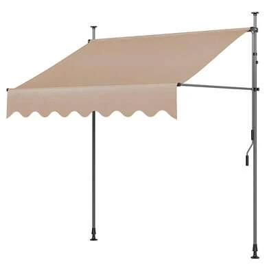 Telescopic Awning, Retractable Clamp-On Balcony Awning With Hand Crank, No-Drill UV Protection Waterproof Sun Shade Canopy For Patio, Garden & Terrace