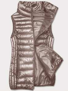 Women's Vest With A Stand-Up Collar, Quilted Vest With A Stand-Up Collar, Lightly Padded With Synthetic Down, Zipper Closure, Elastic Hems, 2 Pockets, Hip-Length, Casual, Spring/Summer - Khaki - View 3