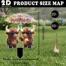 2D Flat Acrylic Illuminated Highland Cow With Umbrella Flower Garden Decor Stake, Outdoor Yard Garden Lawn Decoration, Ideal Gift For Friends, Garden & Lawn Decor - 520 - View 3
