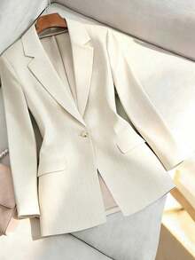 Fitted Solid Color Casual Blazer For Women, Suitable For Commuting Fall Cloth For Women - Apricot - View 12