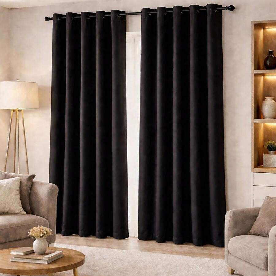 Cortina Oxford 4,00 Metros Sala Quarto Cozinha com Ilhós Tecido Grosso Semi Blackout Várias Cores e Tamanhos - Preto - Visão 1