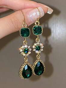 Rhinestone Decor Water Drop Earrings - A - Xem 2