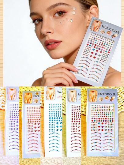 1pc Face Art Decorative Rhinestone Pearl Sticker, Multi-Size Sparkling Gems Suitable For Music Festivals, Y2K Makeup, Carnival And Party Eye/Nail/Body Decoration