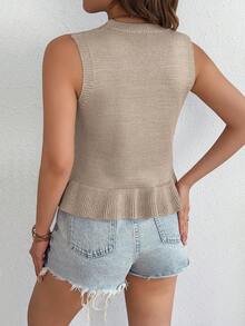 Áo vest nữ không tay dệt kim kiểu retro dễ thương, bèo nhún, thích hợp cho mùa xuân/hè. - Màu Khaki - Xem 2