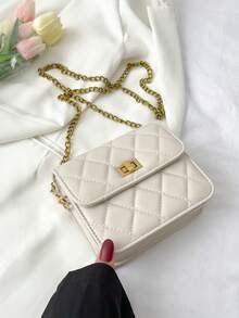2026 Spring New Rhombus Embroidery Chain Crossbody Bag, Versatile Ins-Style Small Square Bag, Fashion - Beige - View 7