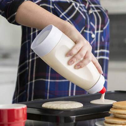 1 cái dụng cụ rót bột bánh kếp - Dễ rót, có bi trộn và vòi silicon chịu nhiệt, dung tích 1000ml, dễ vệ sinh, thích hợp làm bánh quế, kem, v.v.