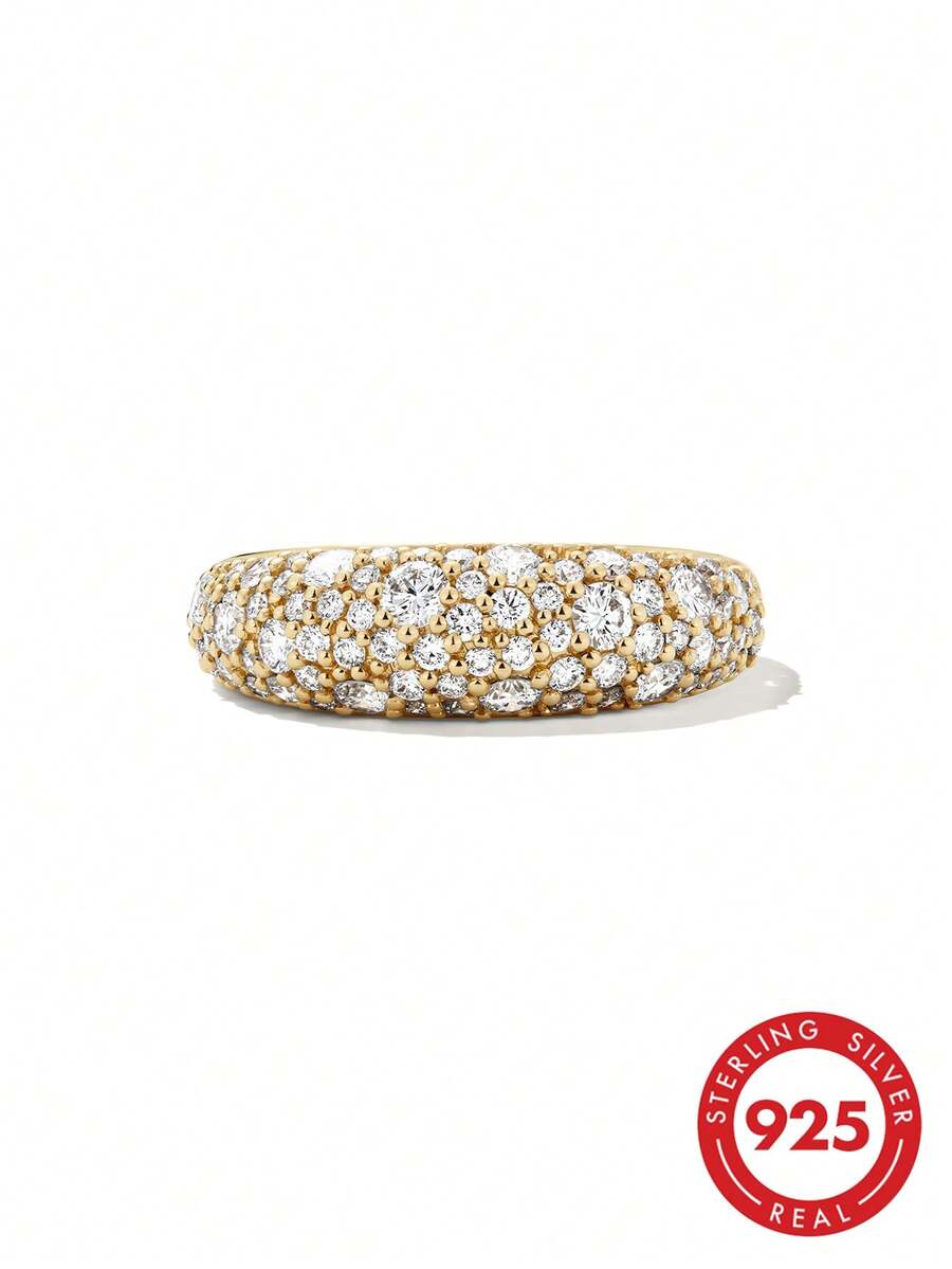 Nhẫn bạc 925 cao cấp, độc đáo, đính đá Cubic Zirconia hình vòm, thích hợp đeo hàng ngày. - Mái vòm Chunky - Xem 1