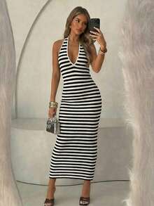 Women Long Dresses - Black and White - View 6