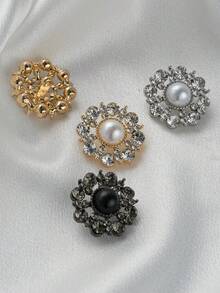 8 pezzi Bottoni in metallo con fiori decorativi in strass e perle finte, bottoni di lusso decorativi per cappotti, blazer e abiti da donna, accessori di abbigliamento fai-da-te, misure 15/18/20/23 mm - Multicolore - Visualizzare 5