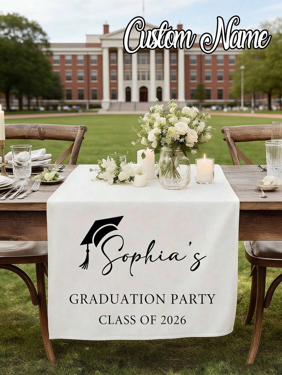 1pc Customized Graduation Party Table Runner Personalized Graduation Cap Desk Decor Class Of Graduation Decoration For Celebration Birthday Wedding Anniversary Events Personalized Party Decor, Graduation Gift - Multicolor - View 1