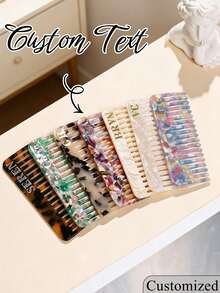 Customized Hair Comb With Gift Box, Bridesmaid Gift, Personalized Acrylic Hair Comb With Letter, Marble Hair Comb, Pocket Hair Comb, Engraved Hair Comb, Personalized Name Hair Comb, Customized Engraved Hair Comb With Text, Bridesmaid Gift, Her Birthday Gift - Multicolor - View 3