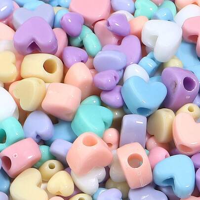 50-100pcs Assorted Vibrant Color Heart & Round Acrylic Beads, Large Hole Size, Suitable For DIY Jewelry Making Necklace, Bracelet, Hair Accessories, Various Soft & Bright Colors, Jewelry Making Beads, DIY Beading Pen