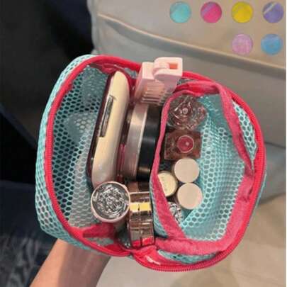 1 Mini Macaron Color Fresh Style High-Grade Texture Multi-Functional Mesh Visible Storage Bag, Cute Wallet-Style Storage Bag, Portable Cosmetic Bag, Zippered Napkin Storage Bag, Girls' Tampon Storage Organizer Bag, Can Store Lipstick, Mini Makeup Brushes, Skin Care Products, Bluetooth Earphones, Change, Small Items, Christmas Gifts, Suitable For Home, Travel, Vacation And School Use, Cosmetic Bag, Skin Care Bag, Toiletry Bag, Storage Bag