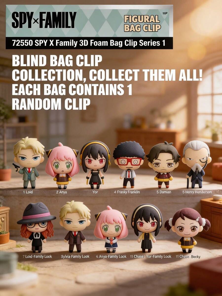 1个 Crunchyroll 官方授权的 Spy X Family 盲盒钥匙扣 3D 神秘人偶包夹背包配件收藏礼物，适合生日和节日 - 彩色 - 查看 1