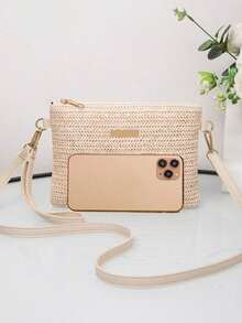 New Arrival Woven Handbag Women, Versatile Small Square Shoulder/Crossbody Bag,, Beach Purse, Summer, Vacation & Daily Use, Travel Must Haves , Beach Bag, Holiday, Woven Bag, Straw Bag - 棕色 - 查看 7