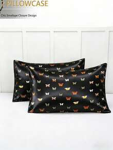 Chic Double-Sided Satin Butterfly Pattern Pillow Cases – Experience Smooth, Cool Comfort For Tangle-Free Hair, Essential For Dorm Room Stuff & Stylish Bedroom Decor!" - 2pcs - View 11