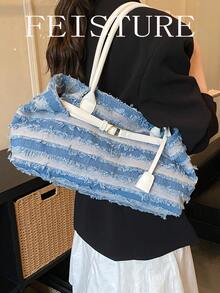 1 pieza Bolso con flecos decorativos, bolso de hombro de gran capacidad casual para uso diario y viajes - Azul - Ver 9