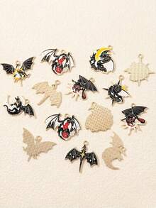 10/20/50/100 chiếc Mặt dây chuyền Rồng và Trăng phong cách tối màu, Hợp kim kẽm mạ dầu, Phụ kiện trang sức DIY, Dây đeo điện thoại, Móc khóa - màu đen - Xem 1