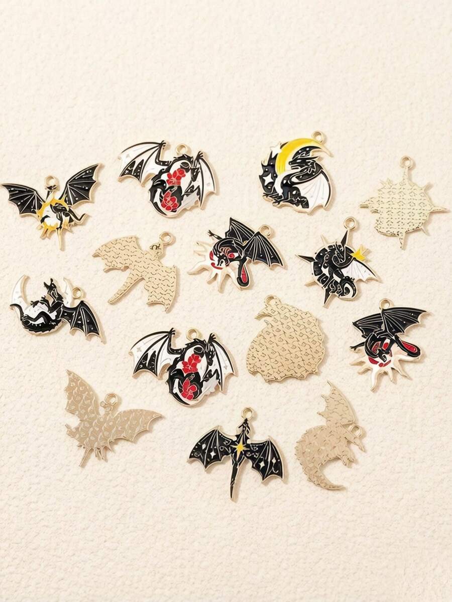 10/20/50/100 chiếc Mặt dây chuyền Rồng và Trăng phong cách tối màu, Hợp kim kẽm mạ dầu, Phụ kiện trang sức DIY, Dây đeo điện thoại, Móc khóa - màu đen - Xem 1