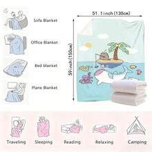 1pc Pusheens Cartoon Cat Plush Flannel Blanket - Soft All-Season Throw With Playful Cat & Heart Print, Multi-Use For Sofa, Bed, Office, Outdoor - Machine Washable, Perfect Gift For Friends & Family, Cute Blanket, Cozy Home-280gsm - multicolour 15 - 查看 8