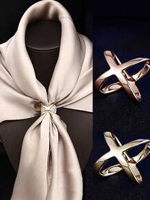 100/10/1PC Gold/Silver Plated Scarf Buckle Multi-Purpose Cross Hollow Smooth Scarf Square Scarf Shawl Buckle,Beach,Holiday - Gold - View 5