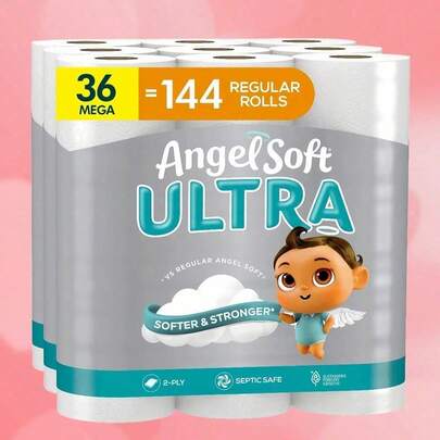 Angel Soft Ultra Toilet Paper,2 Ply Toilet Tissue,Angel Soft Extra Large Rolls Are Durable And Long-Lasting, With Six Times The Capacity Of Regular Rolls To Reduce Refill Frequency. Soft And Strong. Simple And Pure.