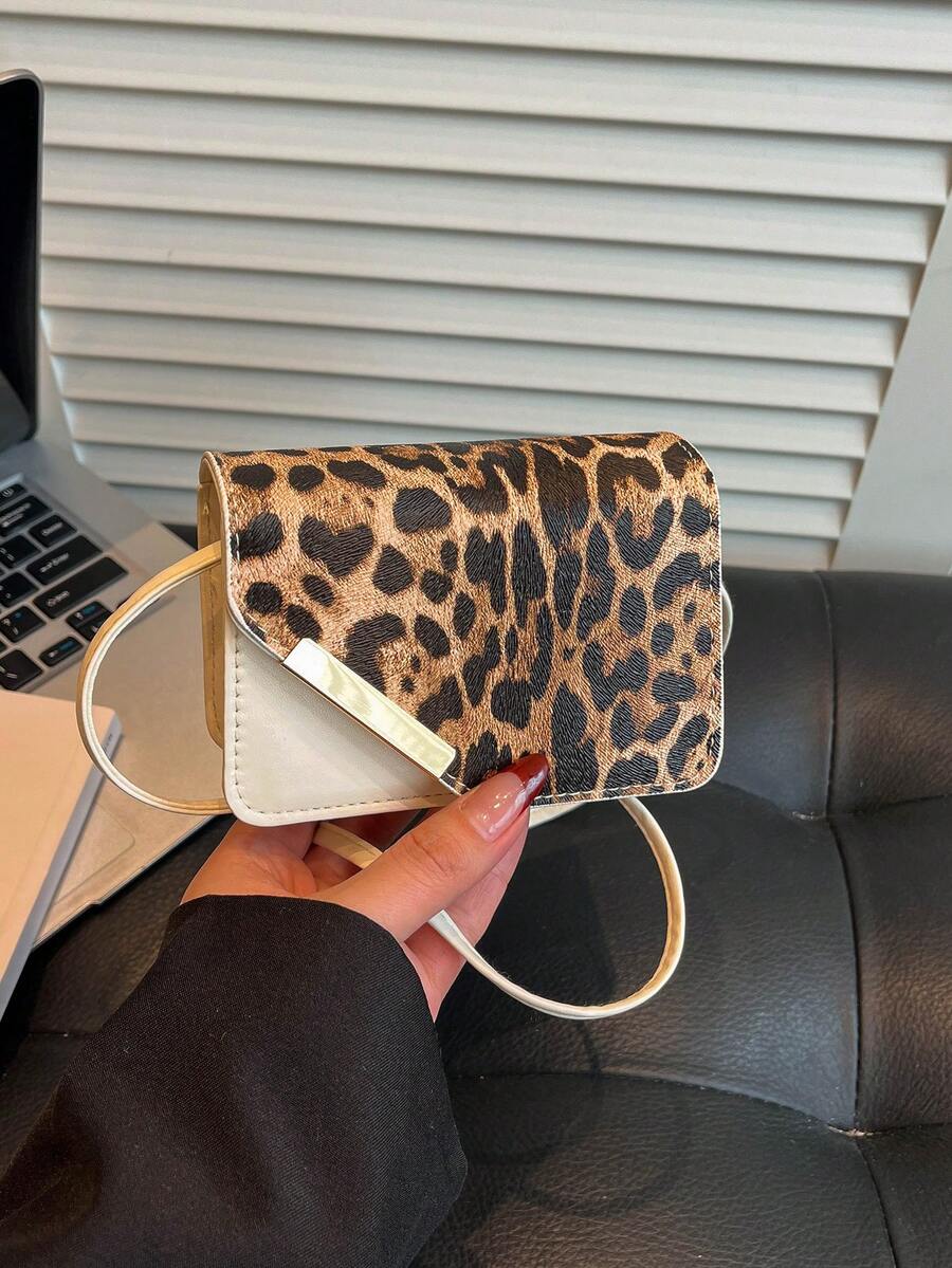 Bolso de hombro con cadena de estampado de leopardo, nueva bolsa cuadrada mini versátil y elegante para mujeres - Multicolor - Ver 1