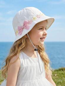 1pc Girls' Spring/Summer Korean Style Floral Bow Bucket Hat, Adjustable Brim, Foldable, Wide Brim Sun Protection, Minimalist Korean Style, Suitable For Outdoor Activities, Pink - 1PC - View 9
