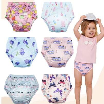6条装可水洗数码印花如厕训练裤，男女宝宝通用可重复使用如厕学习内裤