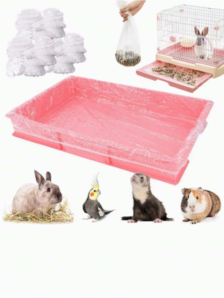 可伸缩宠物笼一次性垫，宠物笼猫砂盆弹性透明塑料袋垫，易于收集宠物笼粪便，易于清洁，小型宠物用品，防漏笼垫袋厕所膜，猫砂盆，狗尿垫，清洁垫套，适用于兔子、鸟类、猫等。