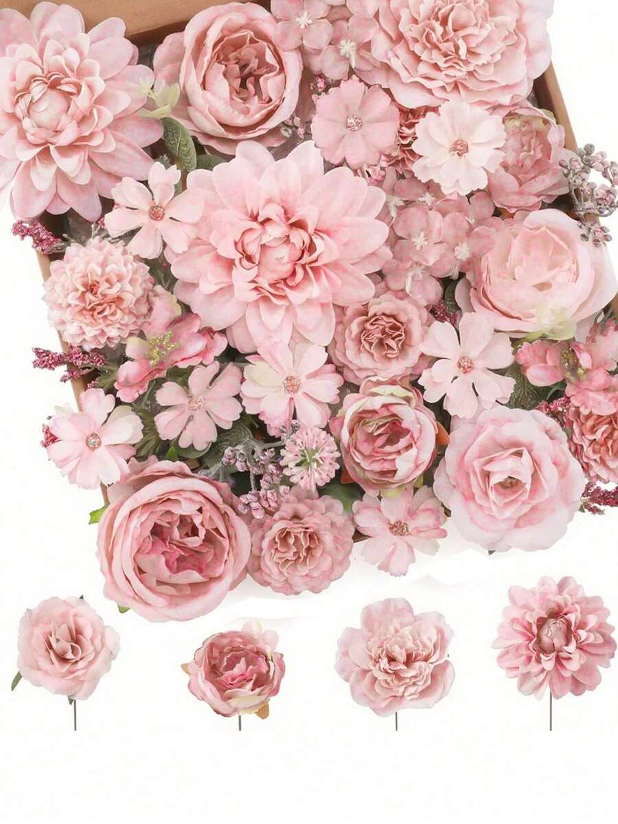 40 bông - Hoa giả Flowereroyal, hoa lụa màu tím pha trộn, hoa thược dược và hoa hồng, có cuống, thích hợp để tự làm bó hoa cưới, tiệc mừng em bé, cắm hoa, trang trí bàn, trang trí nhà cửa.
