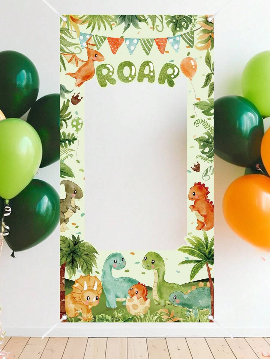 1件裝 卡通恐龍拍照背景布 120x60cm 恐龍咆哮拍照道具 男孩1歲生日派對用品 嬰兒洗禮拍照背景裝飾