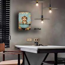 2D Flat, 1pc, Metal Sign, Cute Kitten Bathing Cartoon Illustration Tinplate Painting Decorative Wall Art For Bedroom, Durable Metal Plaque, Suitable For Bars, Bedrooms, Restaurants, Kitchens, And Home Decor - 8x12 Inches (20x30cm), 2D Flat - 白色 - 查看 2