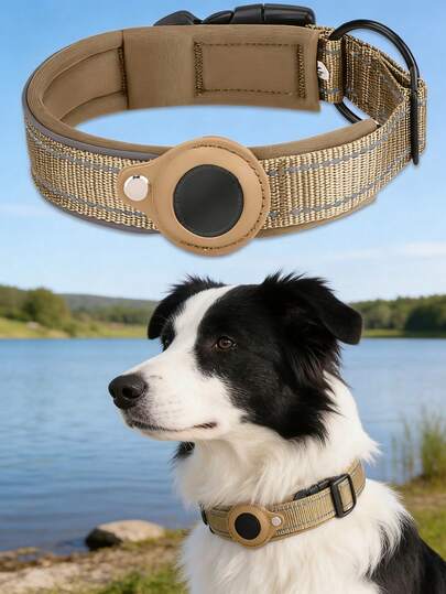 Vòng cổ cho thú cưng, vòng cổ định vị GPS chống lạc cho chó, vòng cổ nylon phản quang có thể điều chỉnh, kèm hộp bảo vệ Airtag và tua vít.