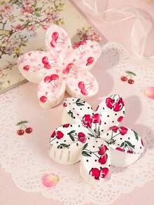 2pcs Cherry Blossom Print Hair Clips, Sweet Girl Style Versatile Elegant Gift - Multicolor - View 7
