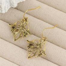 1 Pair Vintage Gold Color Carving Flower Drop Earrings For Women Geometry Party Daily Wear - Gold Color - View 6