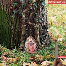 2D Flat Creative Wooden Elf And Fairy Doors, 2pcs Set. Mini 2D Elf Doors. Wooden Craft Small Doors For Home, Yard And Garden. Tree Decor. Charming Garden Accents, Clever Fairy Door Design, Nice Outdoor Garden Decoration - A - View 4