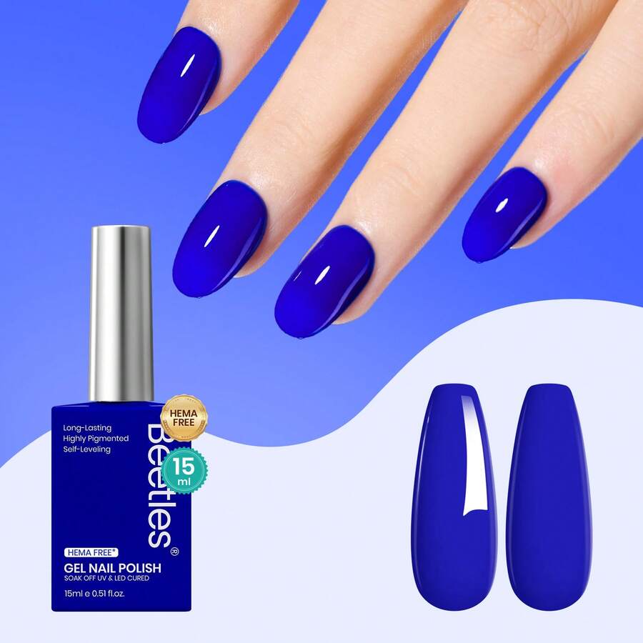 Beetles 15ML Full Size Royal Blue Dark Blue Gel Nail Polish, HEMA-Free, Colorful Bottle, Long-Lasting Manicure For Salon & DIY, Ideal Gift For Women - 永恆之藍 - 查看 1