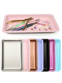 1pc Stainless Steel Square Jewelry Tray Nail Art Tool Cosmetic Storage Plate Metal Dish - Multicolor - View 2