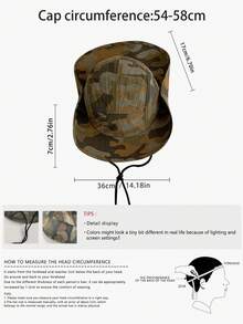 Topi Bucket Ringan Cepat Kering Motif Kamuflase Patchwork, Topi Pelindung Matahari Bernapas untuk Aktivitas Luar Ruangan Mendaki, Memancing, Unisex Musim Panas - tali lanyard kamuflase - View 3