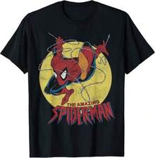 Fashion Print Casual T-Shirt The Amazing SPIDER-MANS Vintage Jump Logo T-Shirt Men Clothes,Tops For Women,Women Tops,Girls Clothes,Boys Clothes,Boys Tshirt,Tops For Girls,Summer Clothes,Funny T Shirts,Graphic Tee,Gym T Shirt,Tops For Going Out,Summer Holiday Outfits Patterned Printed Short Sleeved Top T-Shirt ZLSR - 黑色 - 查看 1