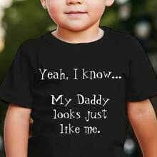 1 pièce T-shirt pour la Fête des Pères 2026 (1 seul T-shirt) T-shirt mode été à manches courtes pour garçons avec l'impression "OUAIS, JE SAIS... MON PAPA ME RESSEMBLE." Top décontracté pour l'extérieur NY-DX2802 - Noir - Voir 2