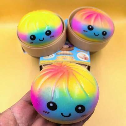 1pc Random Soft & Squishy Rainbow Bun Squeeze Toy, Creative Cute Realistic Stress Relief Bouncy Simulated Bun Toy