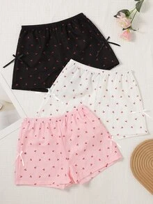 3pcs/Set Spring/Summer New Sweet Girl Style Strawberry Print Pajama Pants With Bow, Women Loose Comfy Sleepwear - Multicolor - View 1