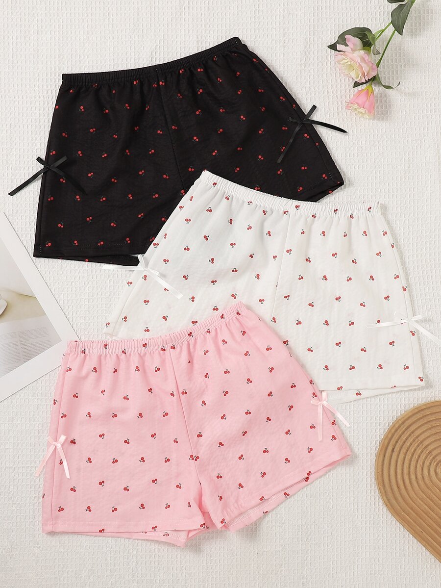 3pcs/Set Spring/Summer New Sweet Girl Style Strawberry Print Pajama Pants With Bow, Women Loose Comfy Sleepwear - Multicolor - View 1