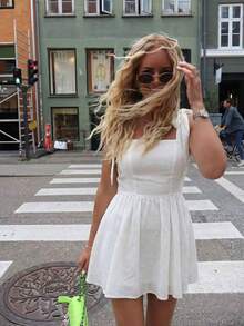 Đầm hai dây không tay màu trơn dáng suông HoloChill 2026 dành cho nữ, kiểu dáng thường ngày, mẫu mới mùa hè, thắt nơ phía trước với eo nhún, đầm hè cho nữ, đầm đi nghỉ mát, đầm dự tiệc thanh lịch, đầm đi biển, đầm dự đám cưới, trang phục ngoài trời, đầm sinh nhật, đầm duyên dáng, đầm đi nghỉ mát biển, đầm thường ngày cho nữ. - trắng - Xem 4