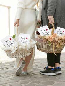 5/10/20pcs Love Is Sweet Gift Bags, 13x18cm White/Kraft Paper Bags, Suitable For Wedding Decor, Wedding Candy Bags, Party Gift Bags - Multicolor - View 4