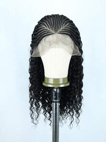 13"X7" Perruque bouclée faite main haute définition, perruque synthétique de couleur noire naturelle à texture ondulée avec des cheveux bébé, perruque à front de dentelle de 22" pour femmes - Noir - Voir 16