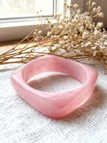 Brazalete redondo asimétrico de resina con diseño geométrico, brazalete de acrílico minimalista y versátil, adecuado para adolescentes (hecho a mano, patrones aleatorios) - Unitalla - Ver 6