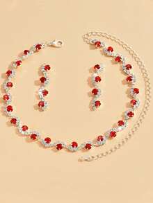 3件套极简主义项链耳环首饰套装，全镶水晶爪链，新娘清新生日派对礼物套装，女士 - 彩色 - 查看 13